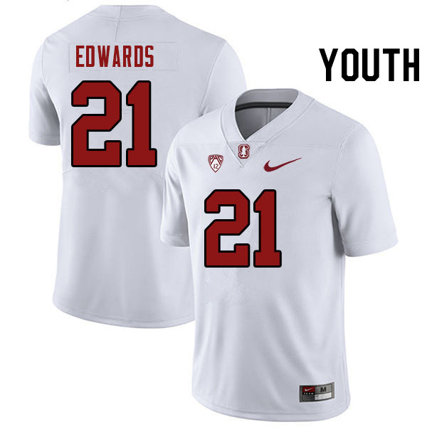Youth #21 Scotty Edwards Stanford Cardinal College Football Jerseys Stitched Sale-White